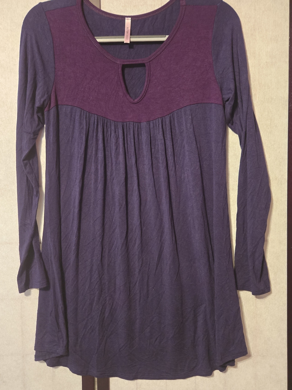 Cool Melon Long Sleeve Keyhole Tunic in Deep Purple and Plum